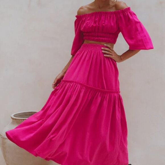 ELF Annabelle Linen Maxi Skirt M Magenta Pink EUC - Picture 2 of 10